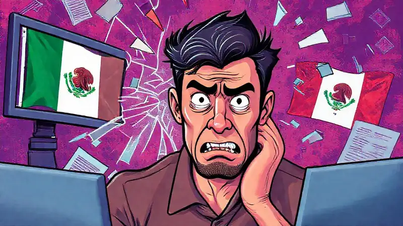 Un hombre frustrado enfrenta un fallo digital