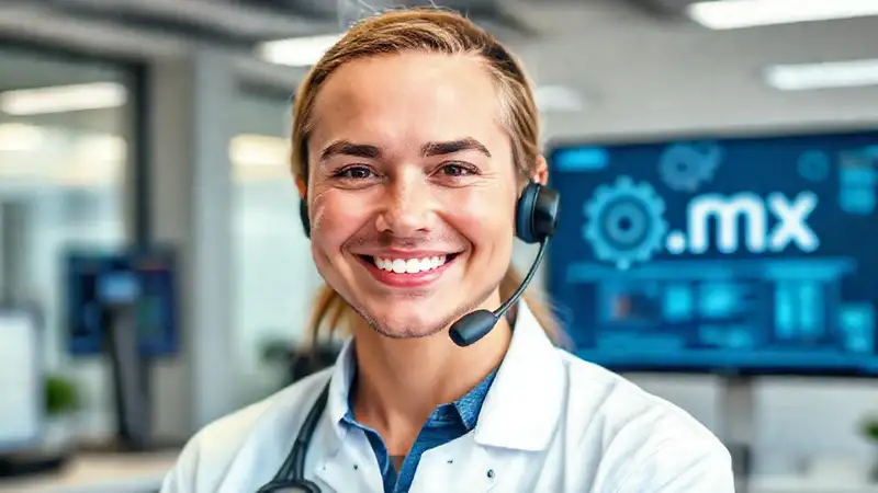 Técnico amable resuelve problemas digitalmente