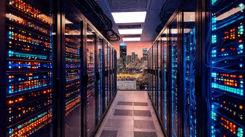 Un centro de datos moderno y vibrante