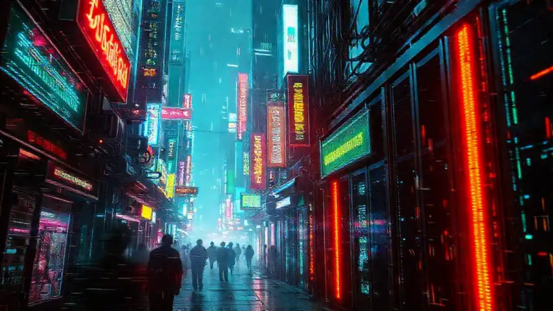 Ciudad cyberpunk digital y deslumbrante