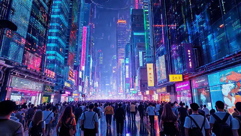 Una ciudad futurista irradia energía optimista