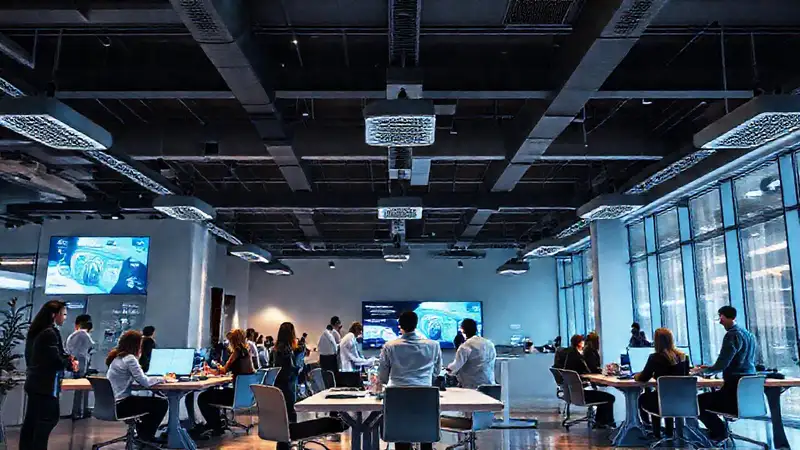 Espacio de oficina moderno y colaborativo