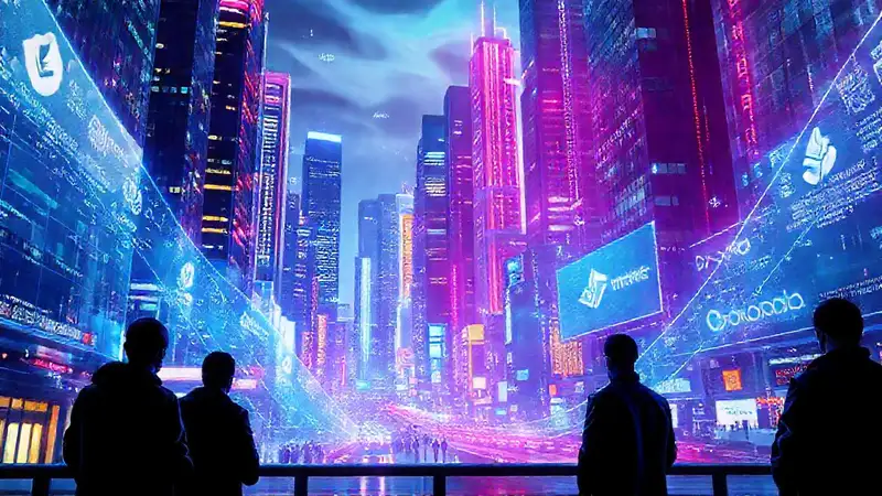 Ciudades futuristas y tecnología digital brillan