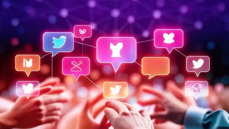 Iconos sociales vibrantes comunican conexión digital