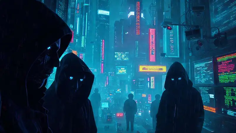 Ciudad cyberpunk distópica y llena de sombras