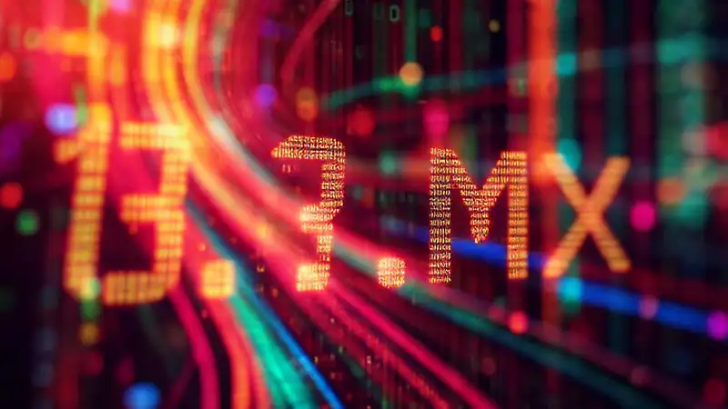 Datos digitales vibrantes y futuristas convergen