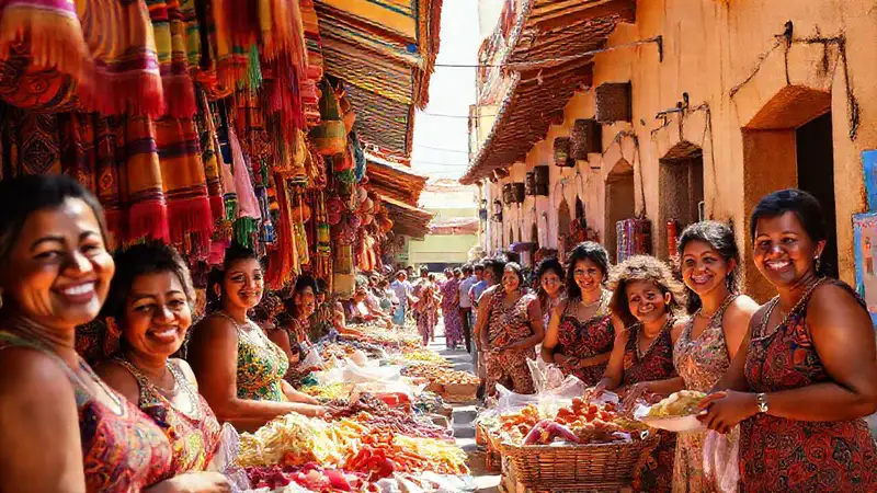 Mercado mexicano vibrante y colorido