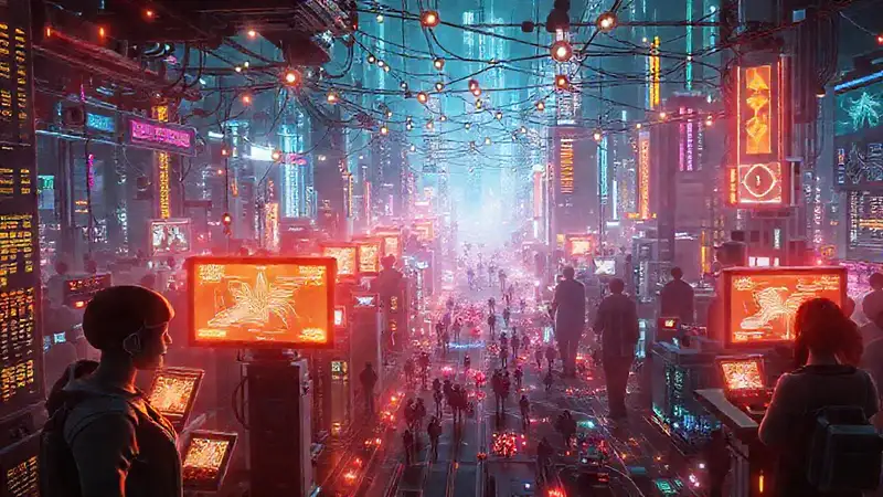 Conexiones digitales, futuro vibrante e interconectado