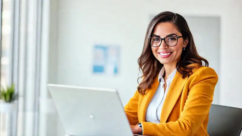 Mujer profesional triunfa en la era digital