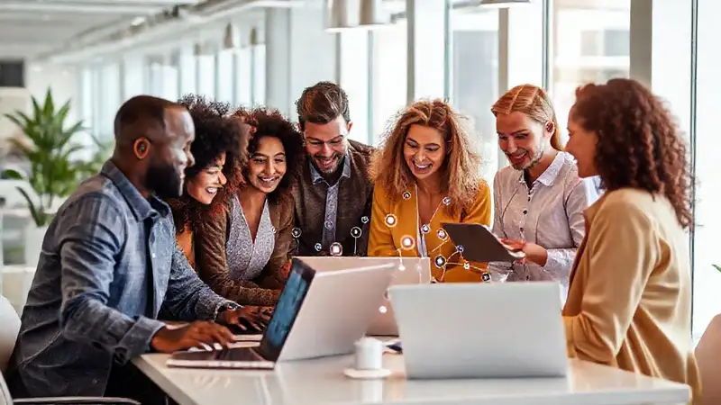 Oficina moderna colabora con energía vibrante