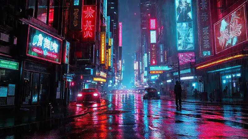 Ciudad cyberpunk húmeda